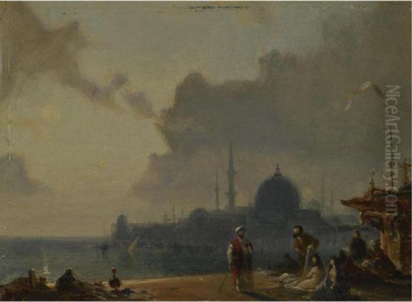 Constantinople Au Clair De Lune Oil Painting by Amedee Rosier