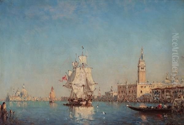 Shipping In The Bacino Di San Marco, Venice Oil Painting by Amedee Rosier