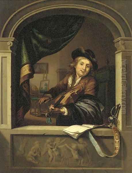 A violin player at a casement Oil Painting by Gerrit Dou