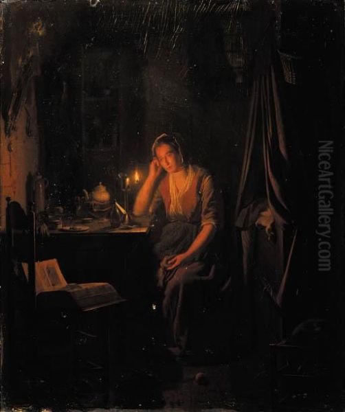 A Thoughtful Moment Oil Painting by Johannes Rosierse