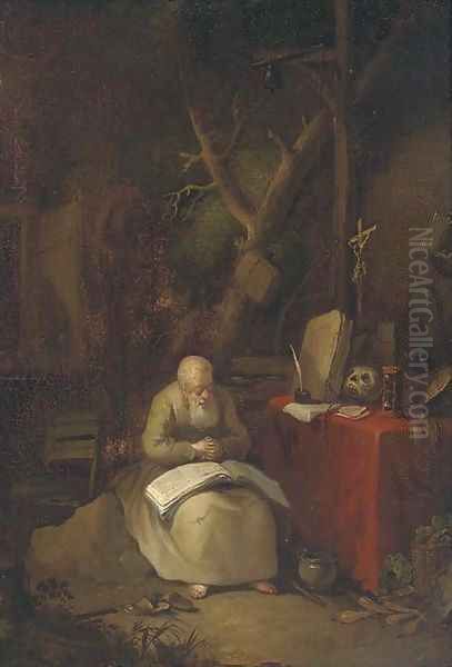 Saint Jerome in a landscape Oil Painting by Gerrit Dou