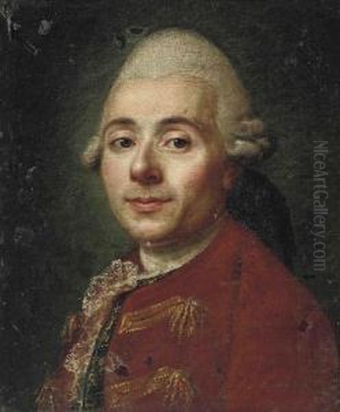 Portrait Of A Gentleman, Bust-length, In A Red Coat Oil Painting by Alexander Roslin