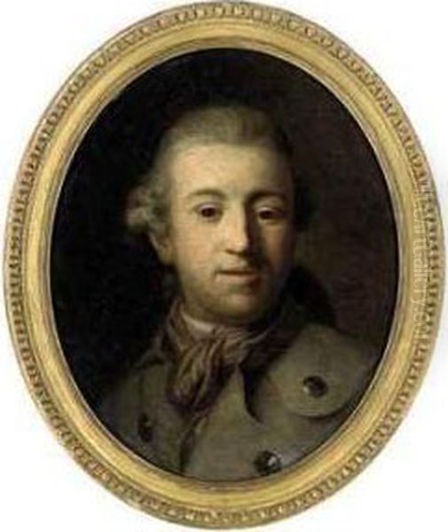 Portrait Of A Gentleman, Bust-length, In A Grey Coat And Brownscarf Oil Painting by Alexander Roslin