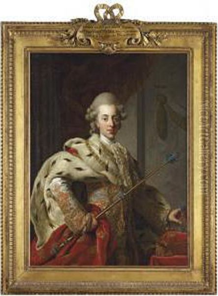 Portrait Of King Christian Vii 
Of Denmark, Half-length, In Coronation Robes And Holding A Crown And 
Sceptre Oil Painting by Alexander Roslin