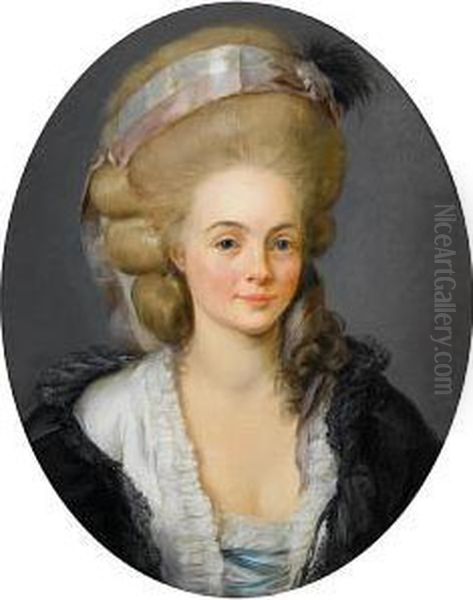 Portrait Of A Lady, Bust-length, In A Whitedress Oil Painting by Alexander Roslin