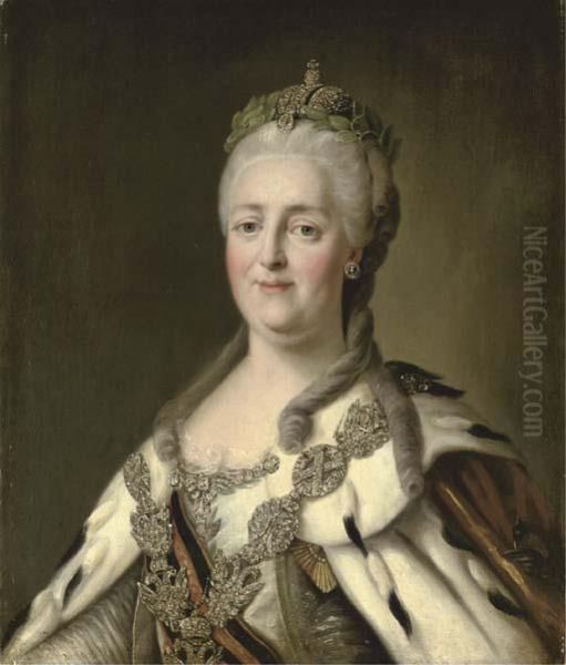 Portrait Of Catherine The Great In An Ermine-trimmed Robe Oil Painting by Alexander Roslin