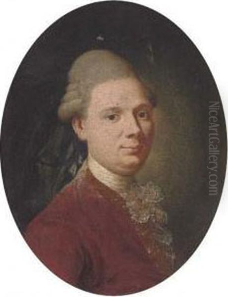 Portrait Of A Gentlemen, Bust-length, In A Red Coat Oil Painting by Alexander Roslin