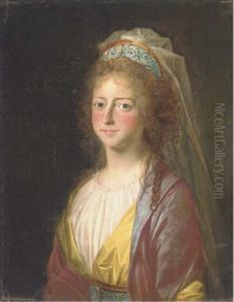 Portrait Of A Lady, Bust-length,
 In A Pink Costume; Traditionallyidentified As Sophia Magdalena Of 
Denmark Wife To King Gustav Iiiof Sweden Oil Painting by Alexander Roslin