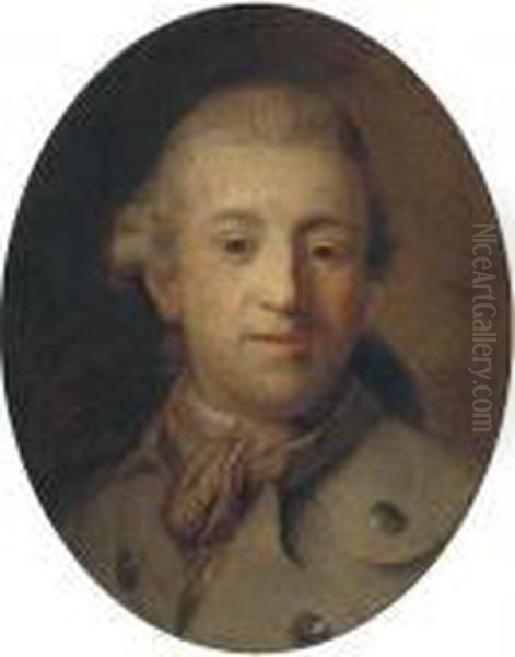 Portrait Of A Gentleman, Bust-length, In A Green Coat And Brownscarf Oil Painting by Alexander Roslin