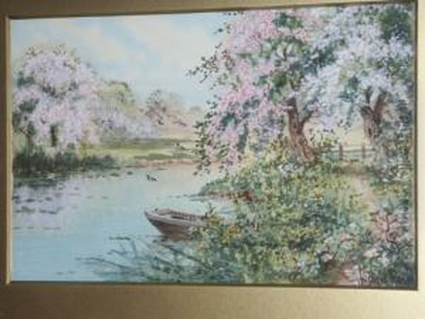 River Blossoms, A Summer Landscape Oil Painting by Joseph Halford Ross