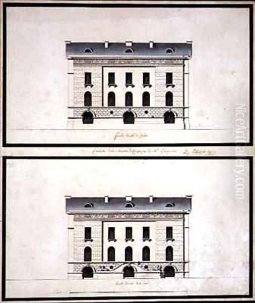 Elevations of a Neo Classical Villa for a Gentleman Oil Painting by B.J. De Warlerlyers