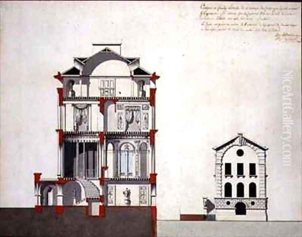 Cross section of a Neo Classical Villa for a Gentleman Oil Painting by B.J. De Warlerlyers