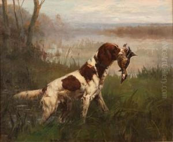 Setter And Ruddy Duck Oil Painting by Percival Leonard Rosseau