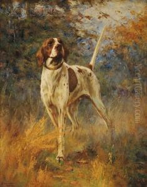 Portrait Of A Pointer In A Landscape Oil Painting by Percival Leonard Rosseau