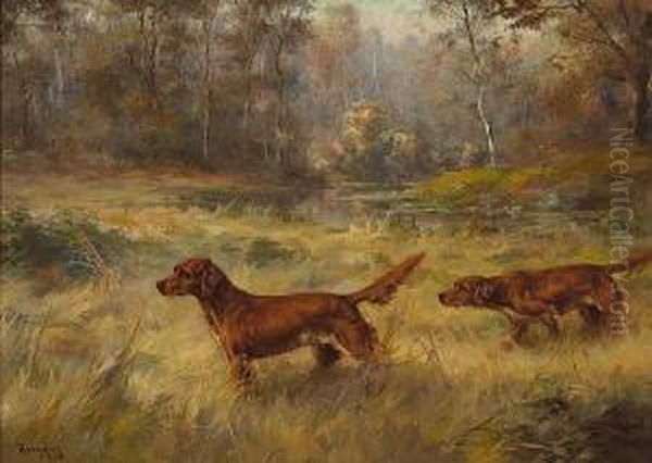 Irish Setters Pointing Oil Painting by Percival Leonard Rosseau