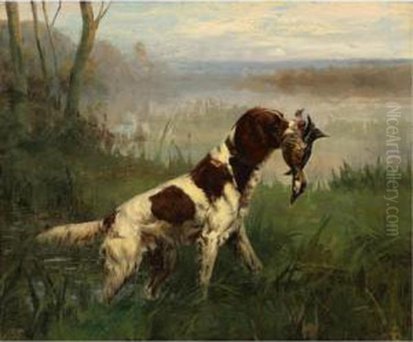 Setter And Ruddy Duck Oil Painting by Percival Leonard Rosseau