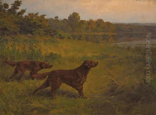 Setters On Point Oil Painting by Percival Leonard Rosseau