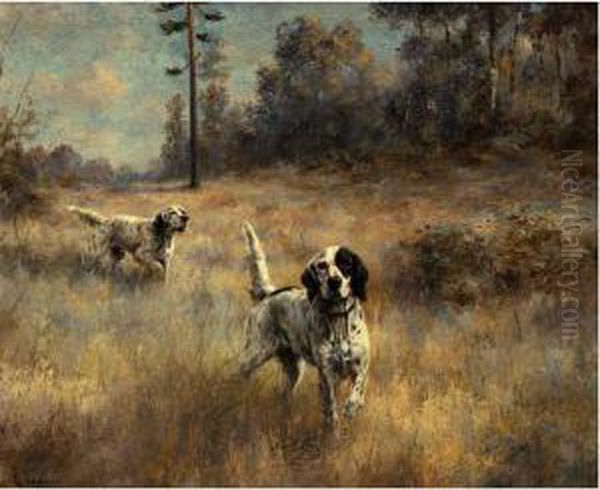 A Pair Of English Setters In The Field Oil Painting by Percival Leonard Rosseau