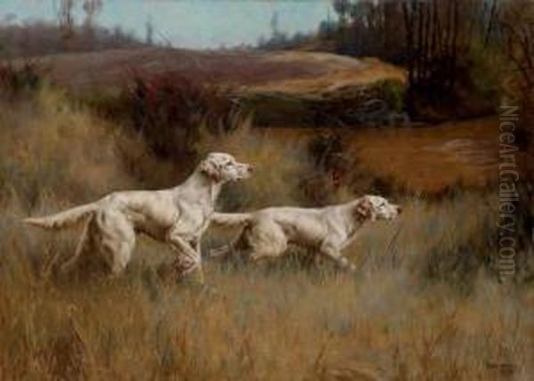 Two Setters On A Point Oil Painting by Percival Leonard Rosseau