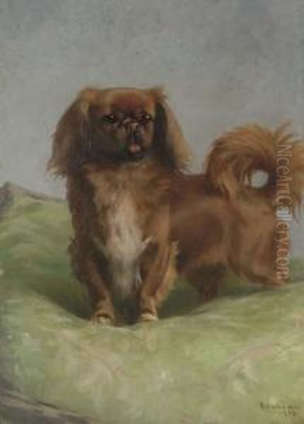 A Pekingese Oil Painting by Percival Leonard Rosseau