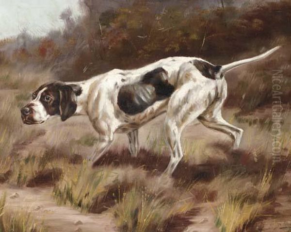 A Pointer In A Landscape Oil Painting by Percival Leonard Rosseau