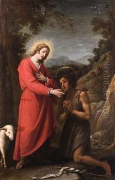 Der Jugendliche Jesus In Begegnung Mit
 Johannes Baptist Oil Painting by Matteo Rosselli