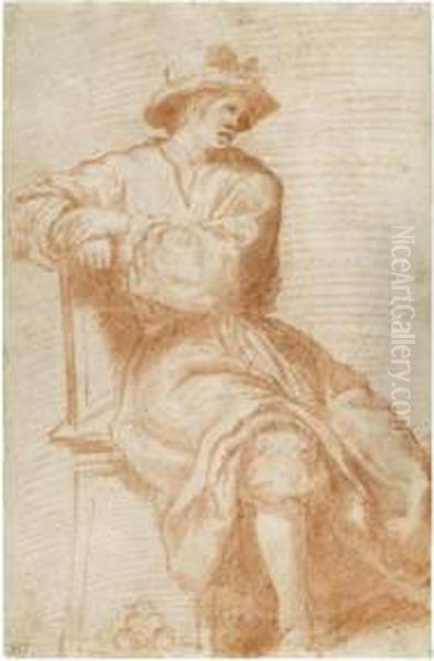 A Seated Young Man Wearing A Hat Oil Painting by Matteo Rosselli