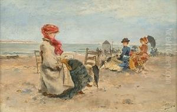 Reading On The Beach Oil Painting by Paul Rossert