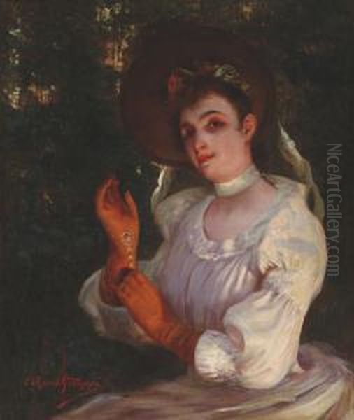 Jeune Femme Retirant Ses Gants Oil Painting by Edouard Rosset-Granger