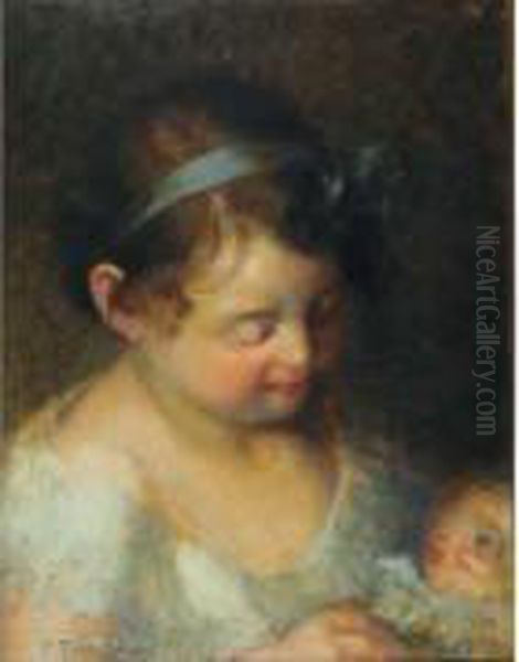 Enfant A La Poupee Oil Painting by Edouard Rosset-Granger