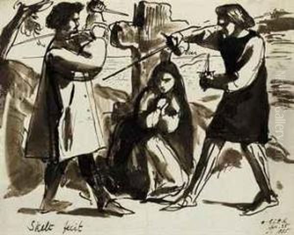 A Fight For A Woman Oil Painting by Dante Gabriel Rossetti