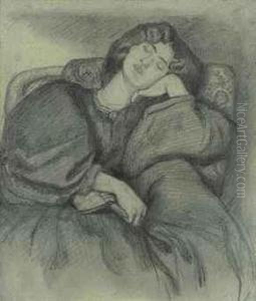 Study Of Jane Morris Asleep In An Upholstered Armchair Oil Painting by Dante Gabriel Rossetti