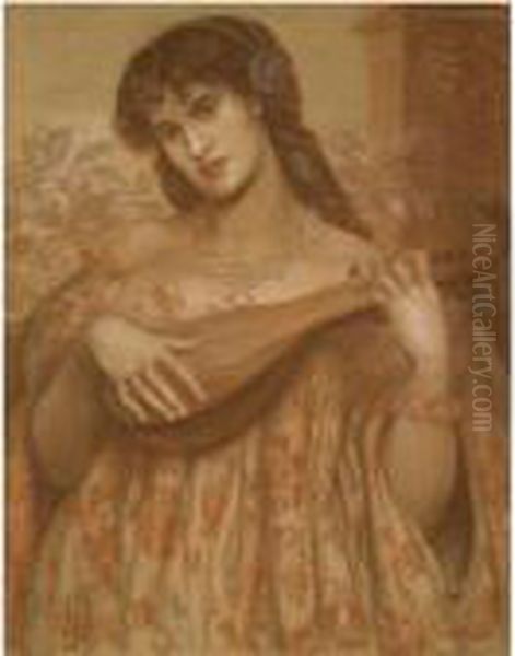 La Mandolinata Oil Painting by Dante Gabriel Rossetti