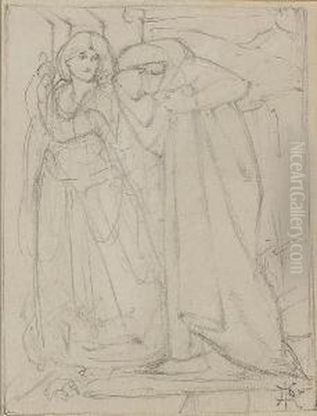 Dante And Beatrice Oil Painting by Dante Gabriel Rossetti