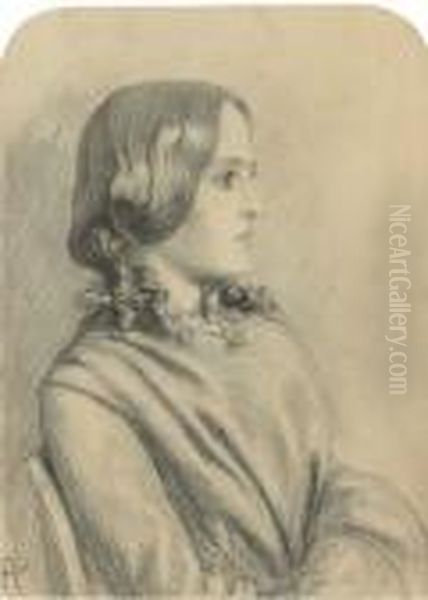 Portrait Of Margaret Thompson, Half-length, In Profile To The Right Oil Painting by Dante Gabriel Rossetti