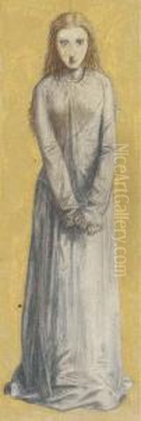 Study Of A Girl, Her Hands Clasped, Walking Towards The Spectator Oil Painting by Dante Gabriel Rossetti