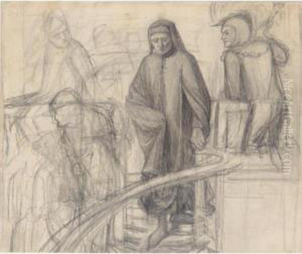 Sketch For Dante At Verona, With A Preliminary Study For The Principal Figure Oil Painting by Dante Gabriel Rossetti