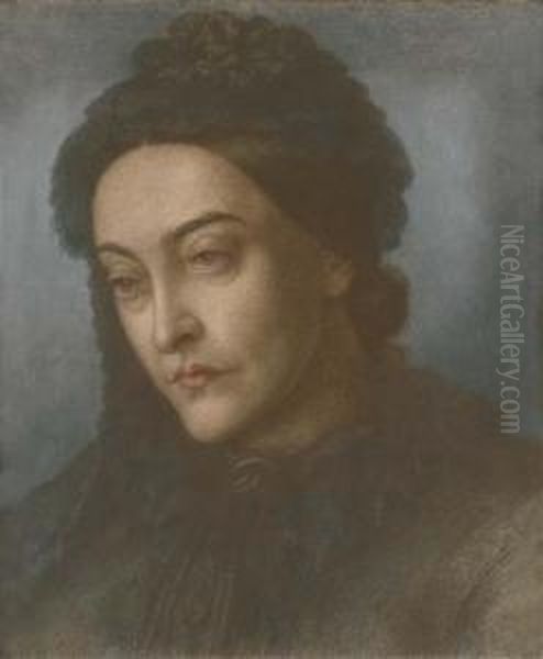 Portrait Of Christina Rossetti; Head And Shoulders, Turnedthree-quarters To The Left Oil Painting by Dante Gabriel Rossetti