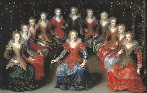 Twelve noblewomen seated in a garden Oil Painting by Claude Deruet