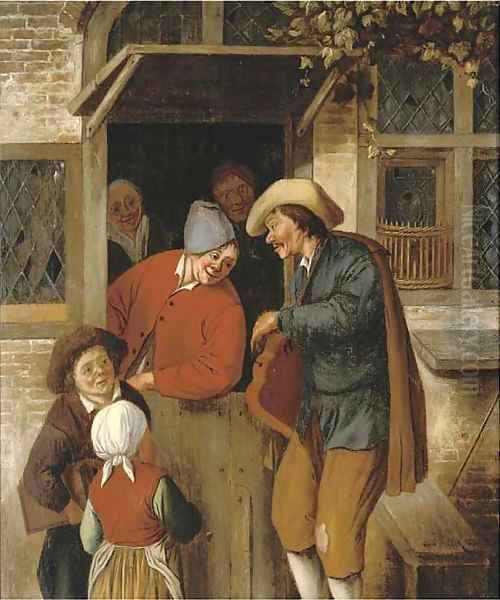 A peddlar at a doorway Oil Painting by Cornelis Dusart