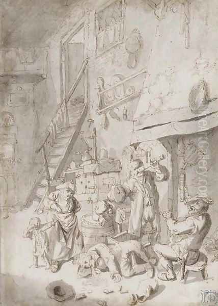 Boors drinking in an inn Oil Painting by Cornelis Dusart