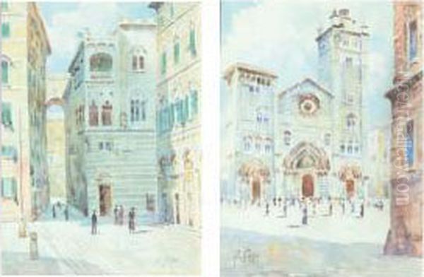 Genova, Cattedrale Di San Lorenzo - Genova, Piazza San Matteo Oil Painting by Alberto Rossi