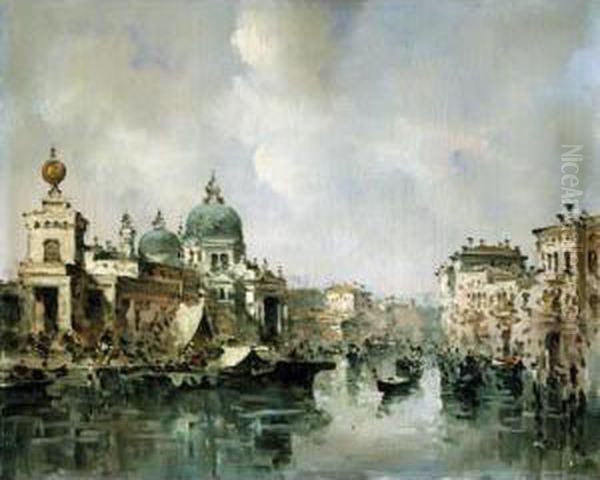 Canal Grande, Veduta Della Dogana E Della Chiesa Della Salute Oil Painting by Alberto Rossi