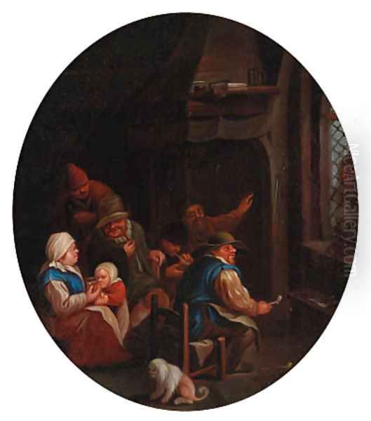 Peasants in an interior Oil Painting by Cornelis Dusart