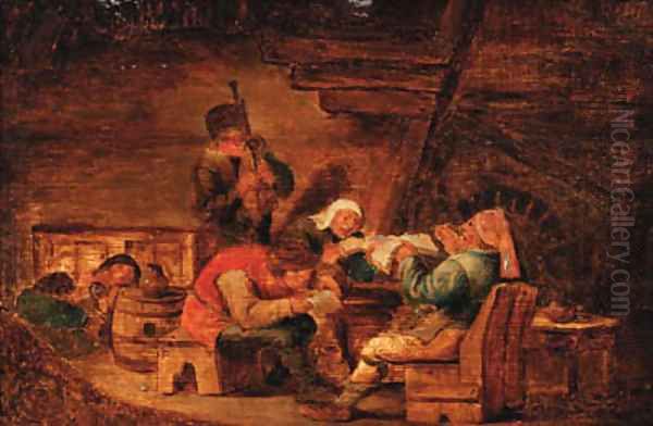 Peasants making music in a cottage Oil Painting by Cornelis Dusart