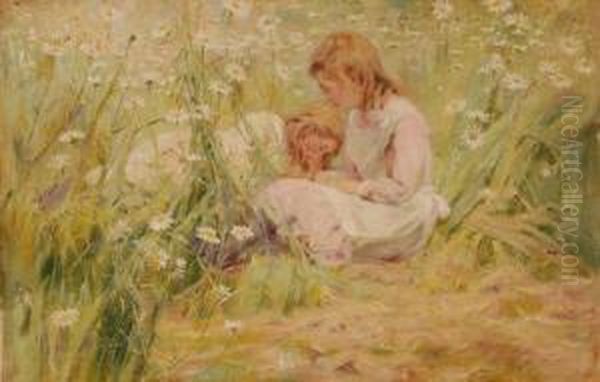 Girlsin A Meadow Oil Painting by Alexander Rossi