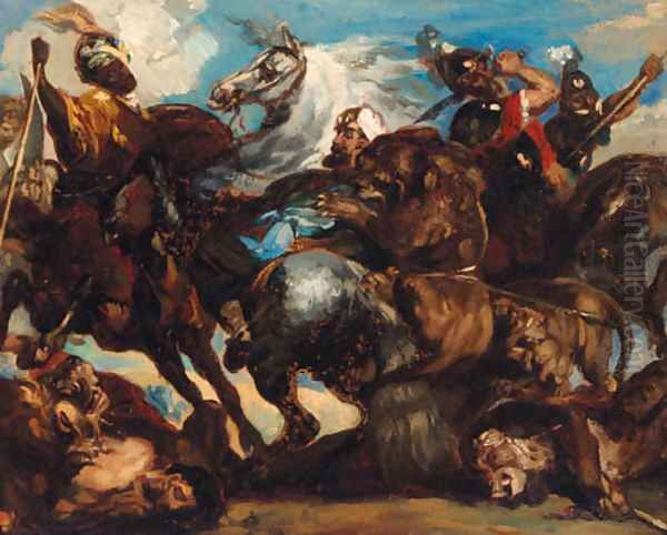 The Lion Fight Oil Painting by Eugene Delacroix