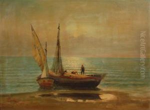 Barche Al Tramonto Oil Painting by Lucius Rossi