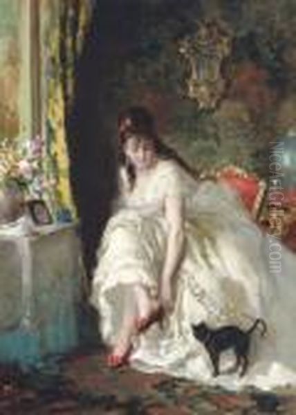 A Lady In Her Boudoir Oil Painting by Lucius Rossi