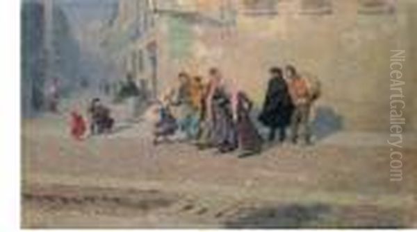 A Bottega (o Andando Al Mercato, O A Milano) Oil Painting by Luigi Rossi